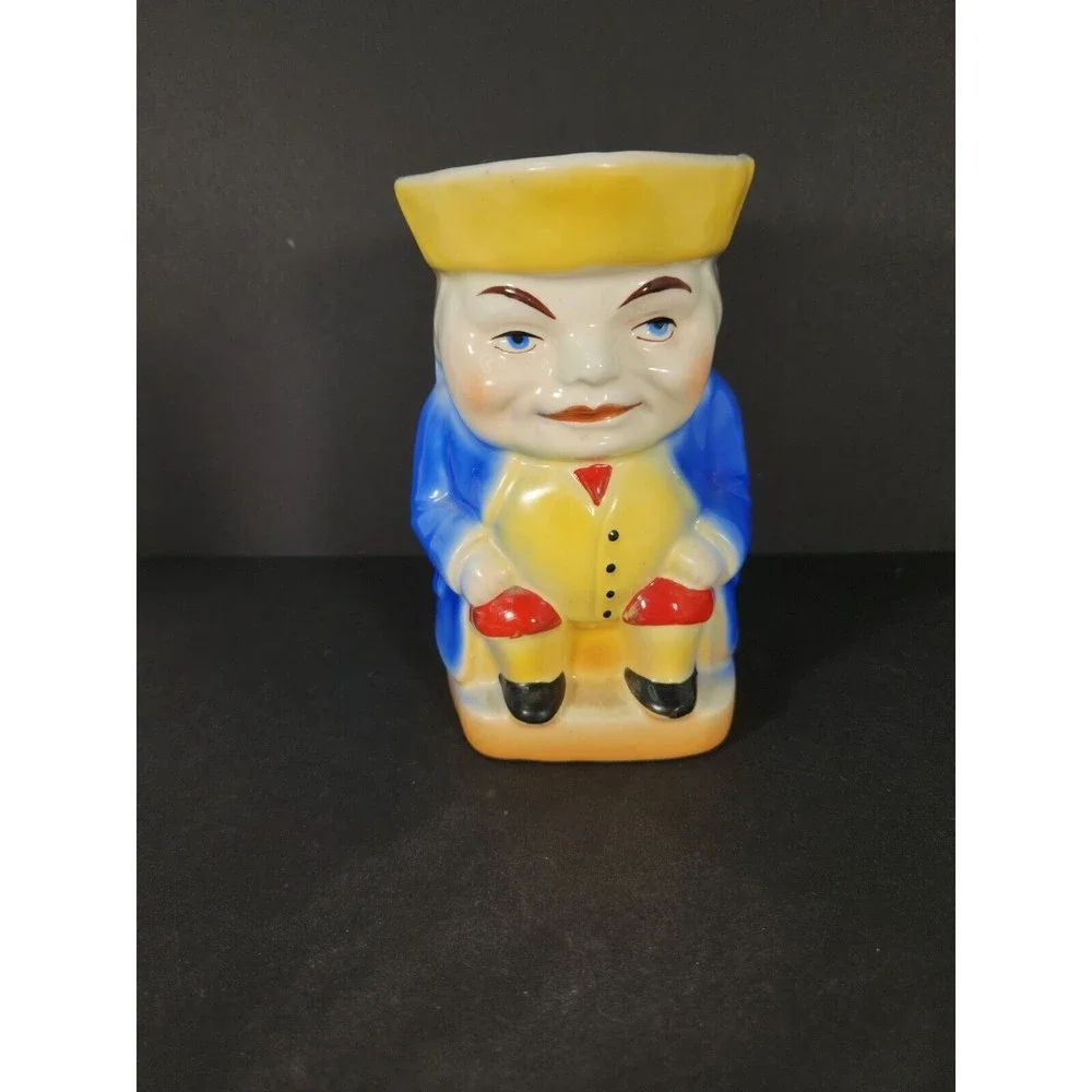 Vintage Czech large Toby Jug Mug Pitcher Good condition Blue Yellow
